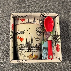 Thailand Souvenir Mug and Spoon Set - Red and White